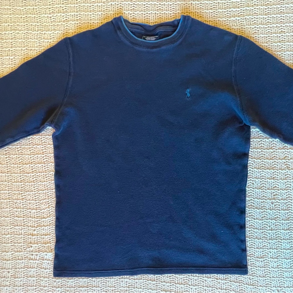 Polo Ralph Lauren Blue Waffle Knit Long Sleeve Thermal Sleepwear Shirt Size S